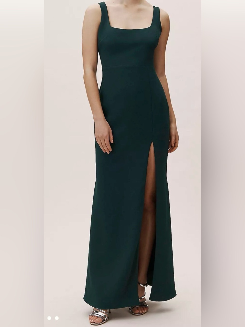BHLDN Emerald Green Maxi Dress NWT Size 8 Square Neck Side Slit Bridesmaid Gown